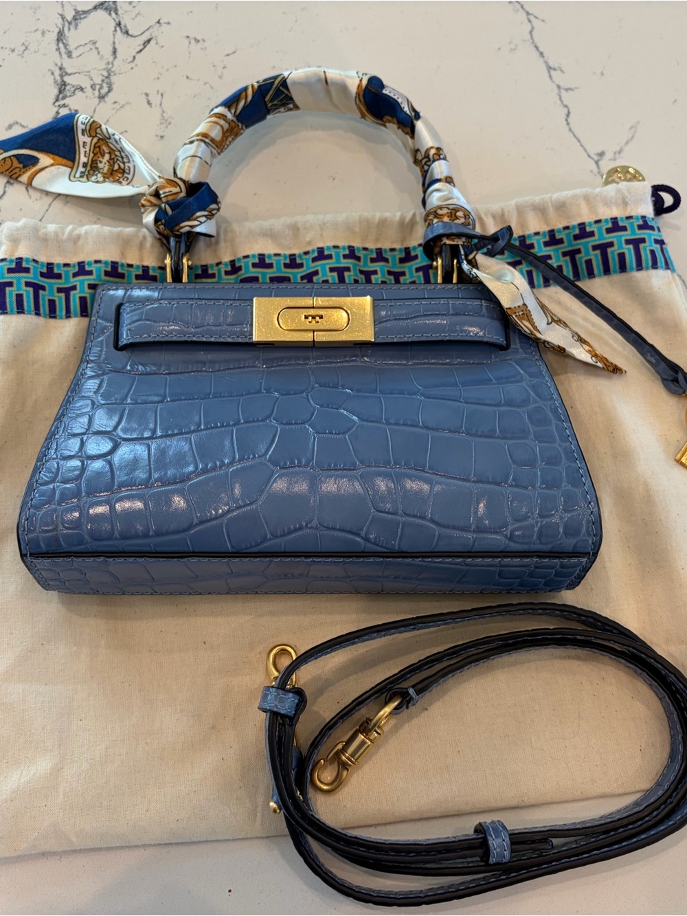 Tory Burch Lee Radziwill Croc-Embossed Top-Handle Mini Bag